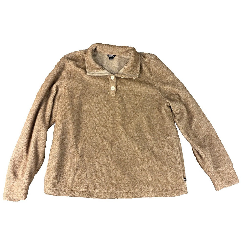 Eddie Bauer Womens Button Neck Fleece Pullover Jacket Oatmeal Beige L Gorpcore